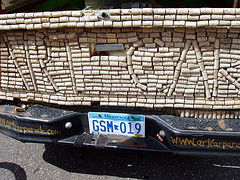 Photo of detail of cork car in the Art Car Parade.